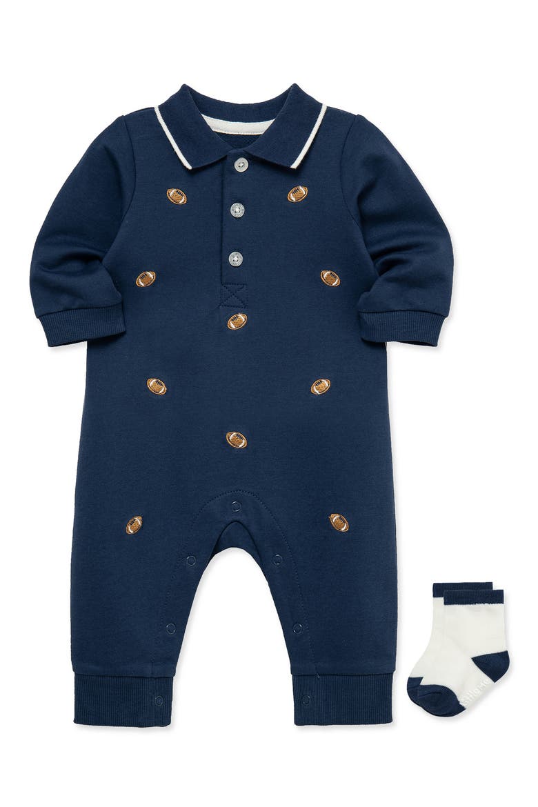 Kids' Football Embroidered Coverall & Socks Set, Alternate, color, BLUE