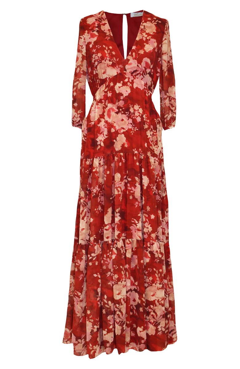 Gabby Skye Floral Chiffon 3/4 Sleeve Maxi Dress, Main, color, 