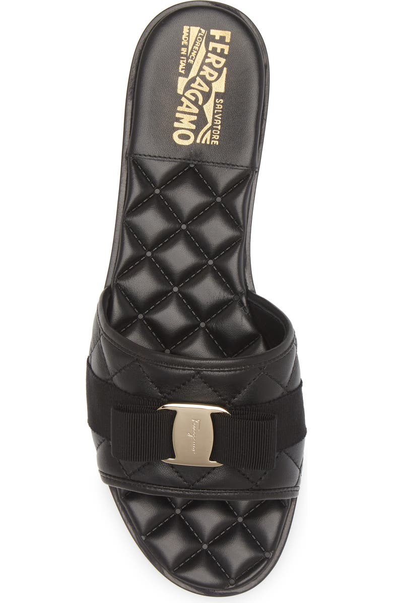 FERRAGAMO Lovec Q Bow Quilted Slide Sandal, Alternate, color, Nero