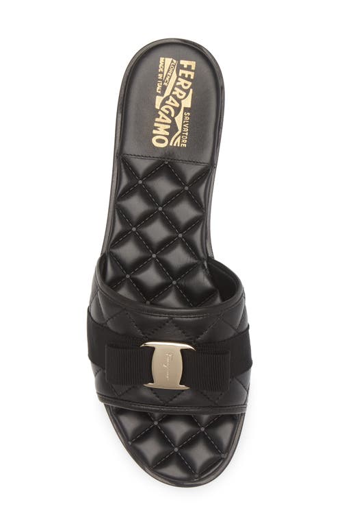 Ferragamo Love Cq Quilted Leather Flat Sandals In Nero