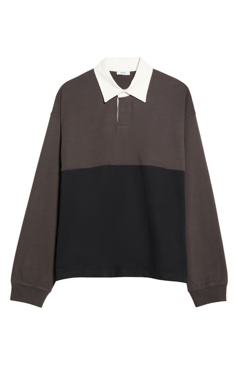 Oversize Colorblock Long Sleeve Rugby Polo