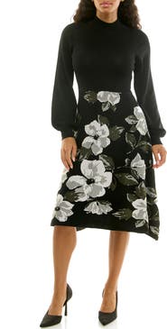 Nina Leonard Mock Neck Long Sleeve Sweater Dress