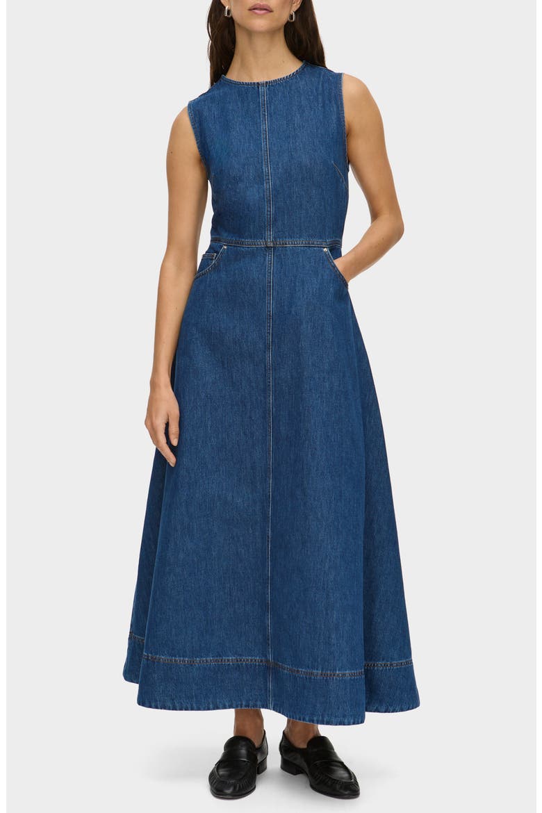 Waterlily Sleeveless Organic Cotton Denim Dress, Main, color, MID BLUE