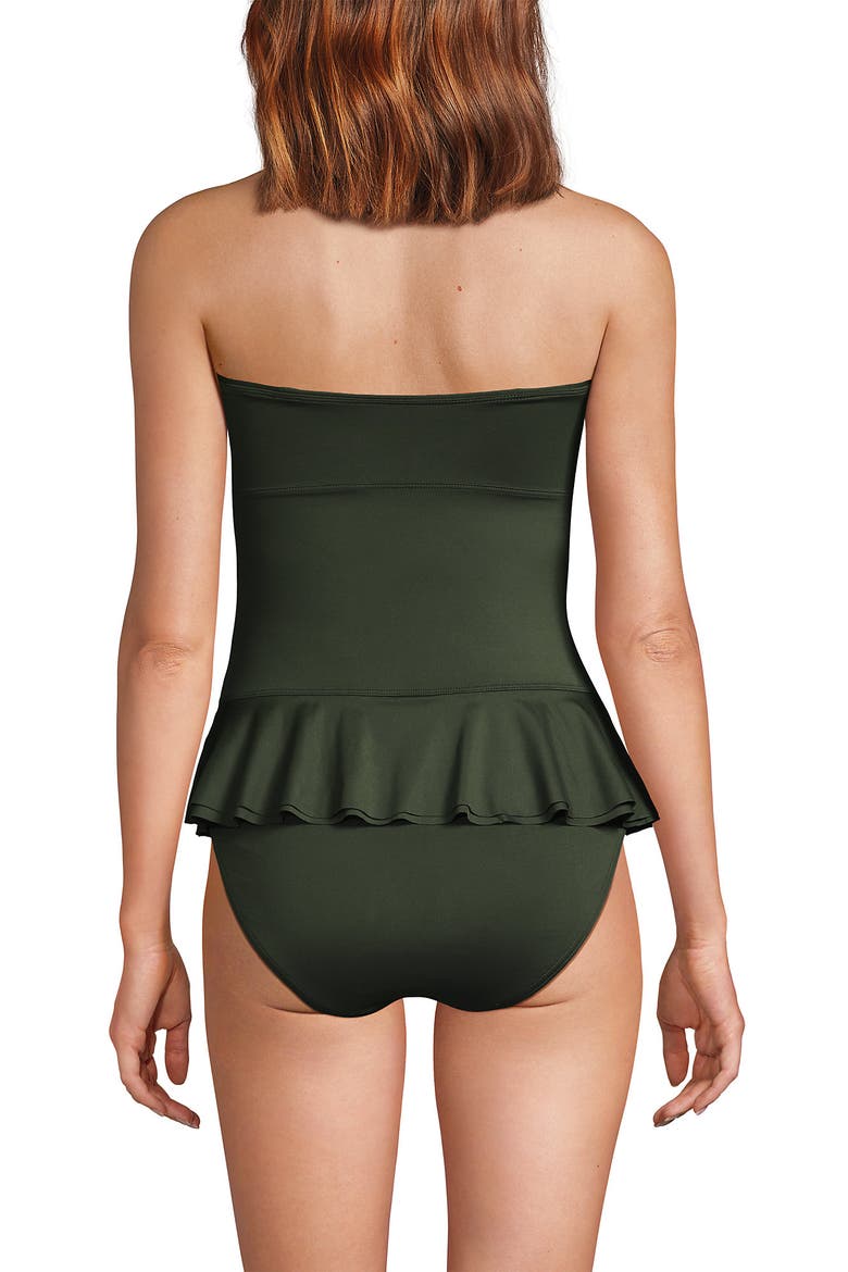 Sculpting Suit Ruffle Bandeau One Piece Swimsuit, Alternate, color, Rich Olive Green