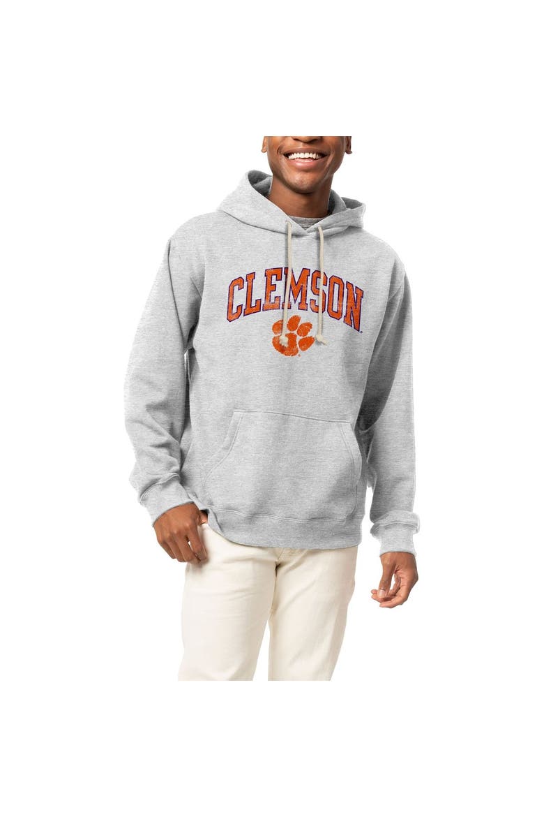 Men's League Collegiate Wear Heather Gray Clemson Tigers Arch Essential Fleece Pullover Hoodie, Alternate, color, Gray