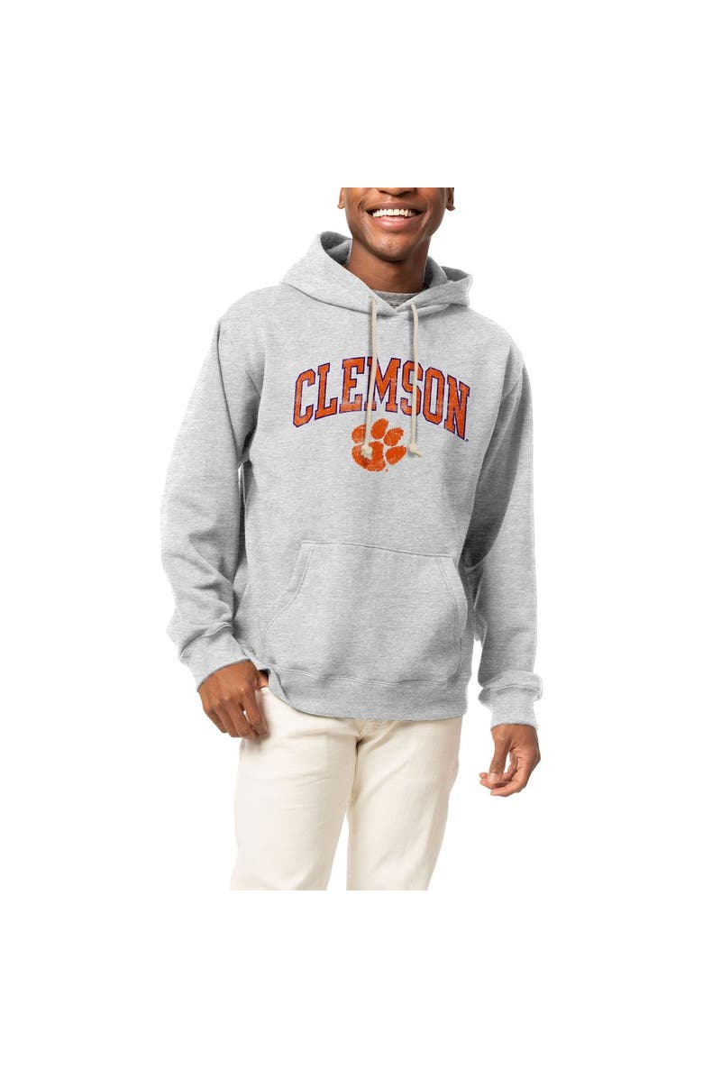 LEAGUE COLLEGIATE WEAR Men's League Collegiate Wear Heather Gray Clemson Tigers Arch Essential Fleece Pullover Hoodie, Alternate, color, Gray