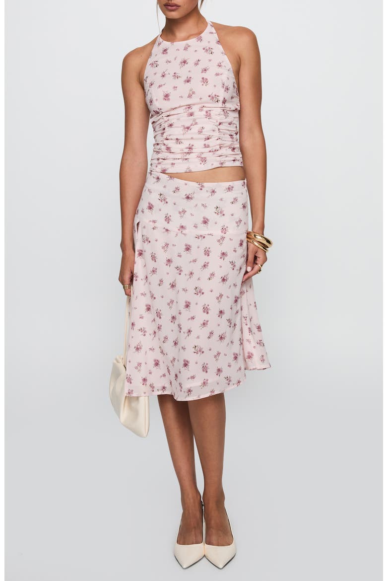 Floral Ruched Halter Crop Top & Skirt Set, Main, color, PINK FLORAL
