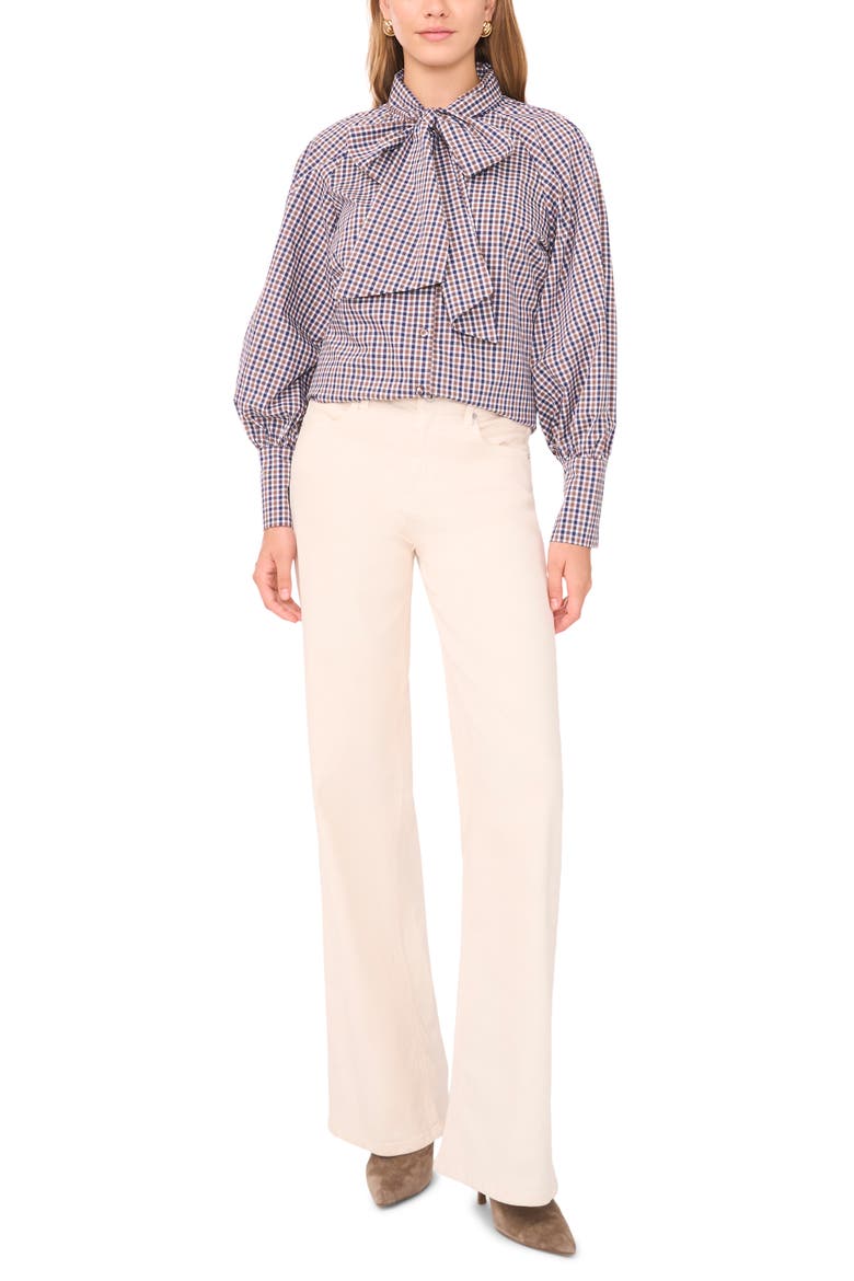 Bow Neck Poplin Shirt, Alternate, color, RICH BLACK