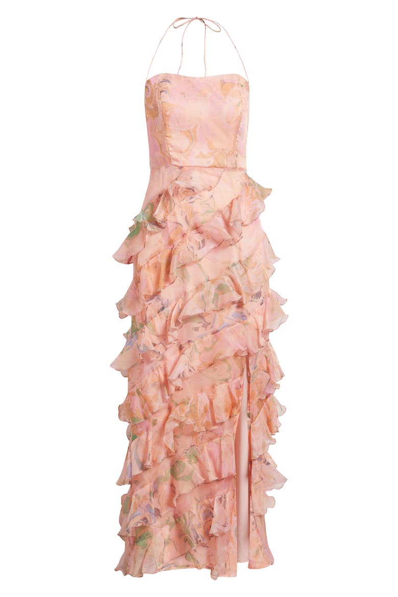 Ruffle Maxi Dress, Alternate, color, ORANGE TONE MARBLE SWIRL