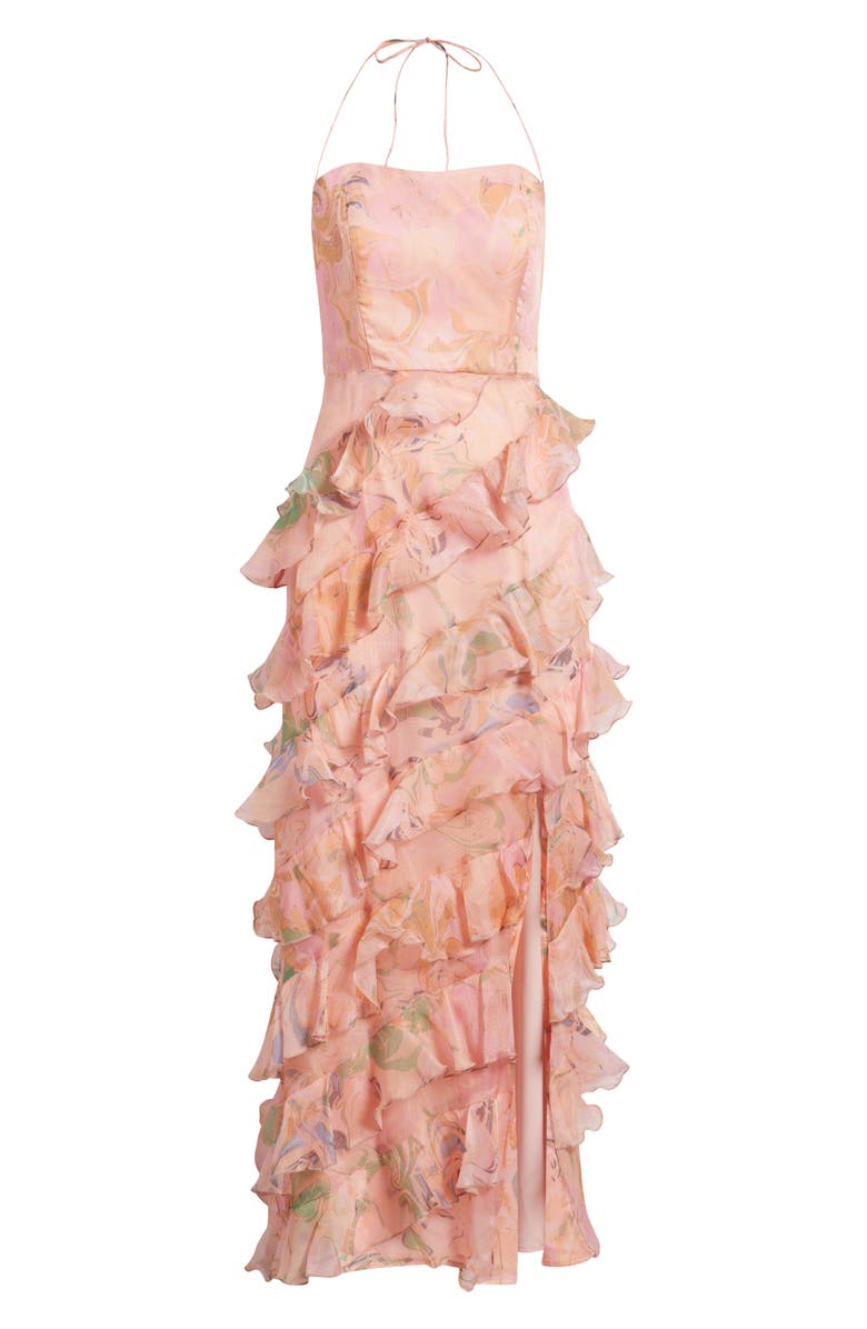 Hutch Ruffle Maxi Dress, Alternate, color, Orange Tone Marble Swirl