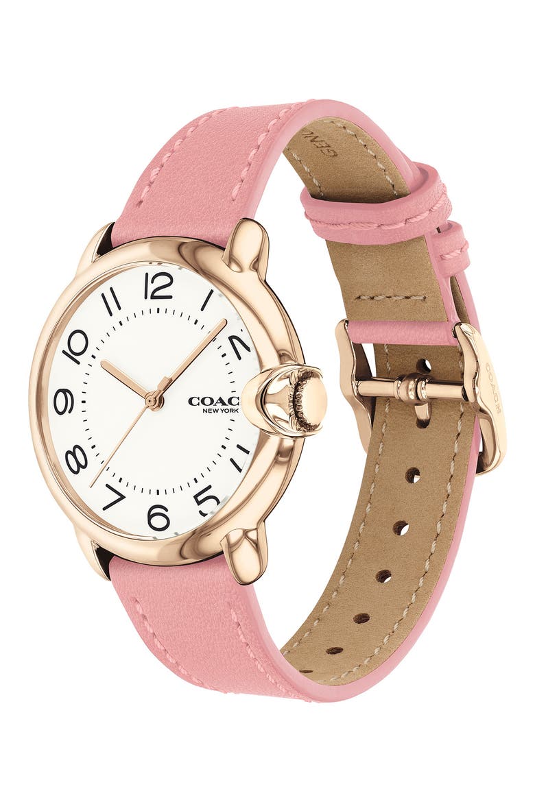Arden Leather Strap Watch, 36mm, Alternate, color, WHITE