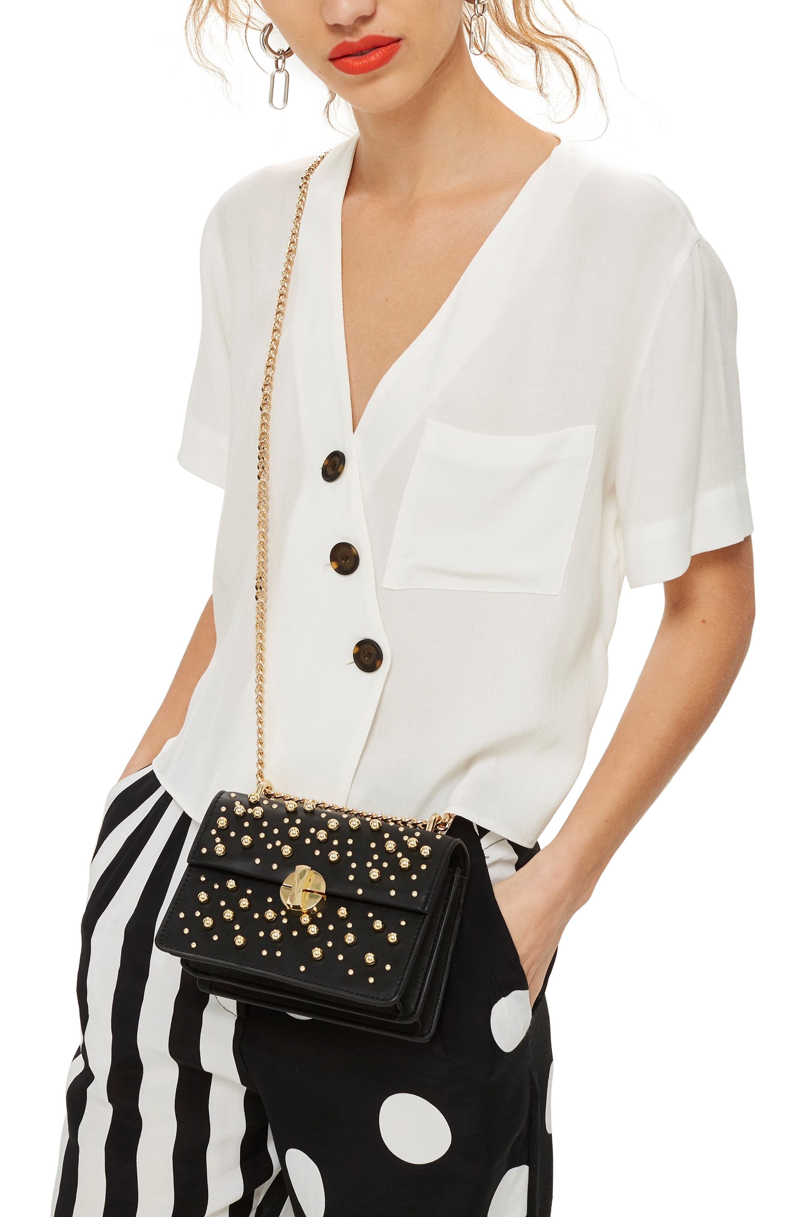 Topshop Betty Ball Stud Faux Leather Crossbody Bag, Alternate, color, 