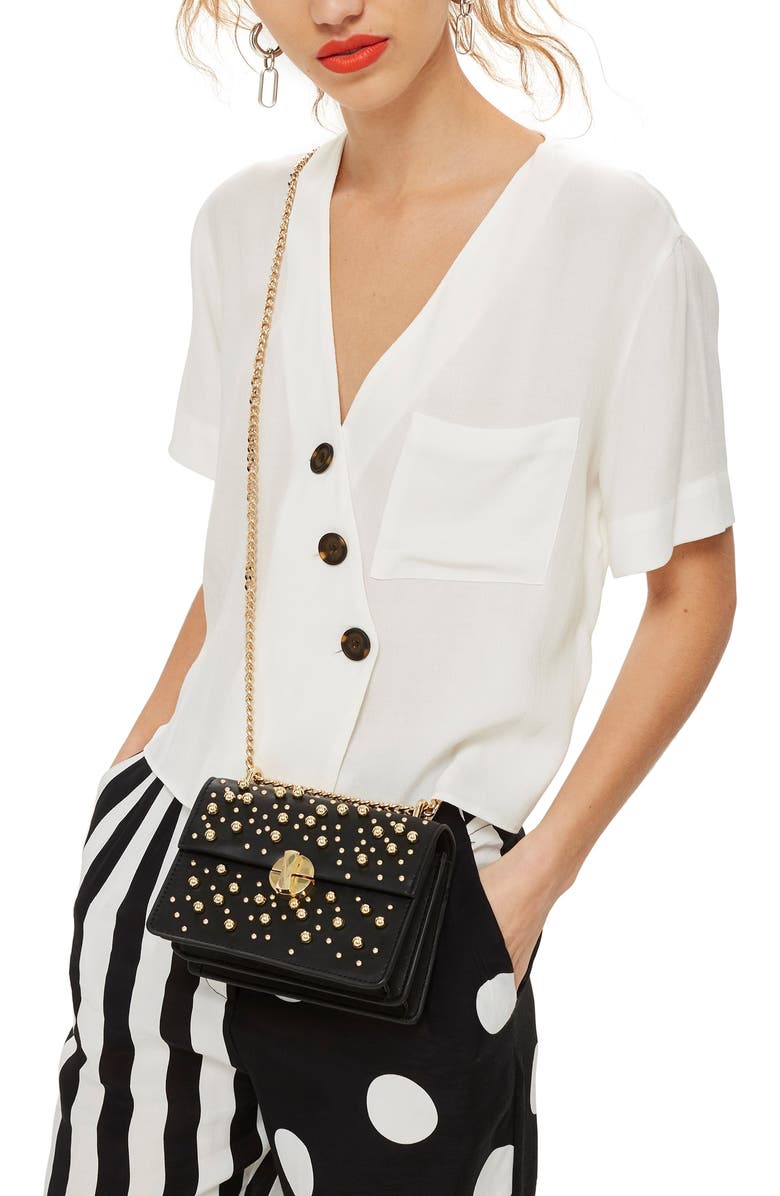 Topshop Betty Ball Stud Faux Leather Crossbody Bag, Alternate, color,