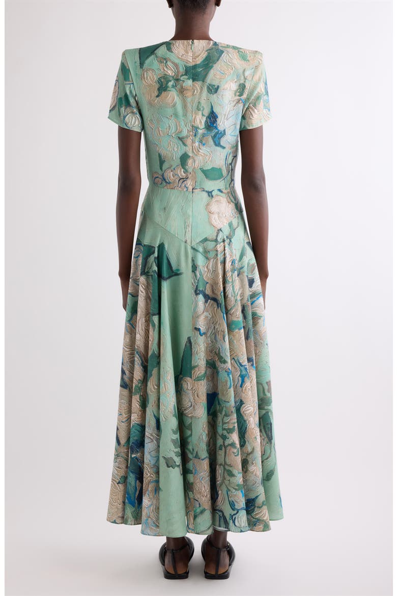 Rose Jacquard Gathered Fit & Flare Dress, Alternate, color, MINT GREEN