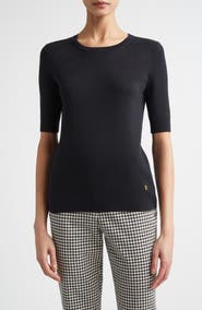 ST. JOHN Marlie Short Sleeve Silk & Cotton Sweater