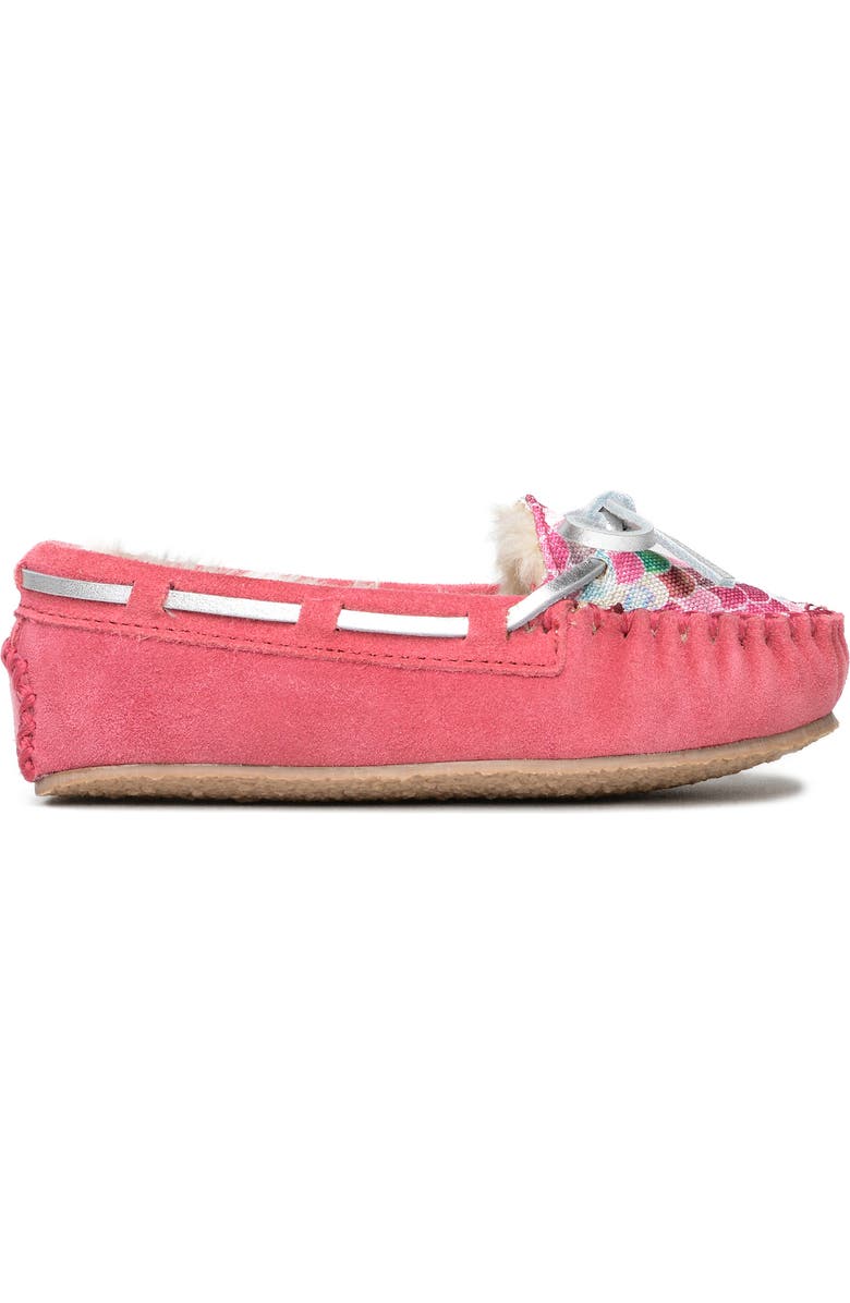 Minnetonka Cassie Faux Fur Slipper, Alternate, color, Mermaid Hot Pink