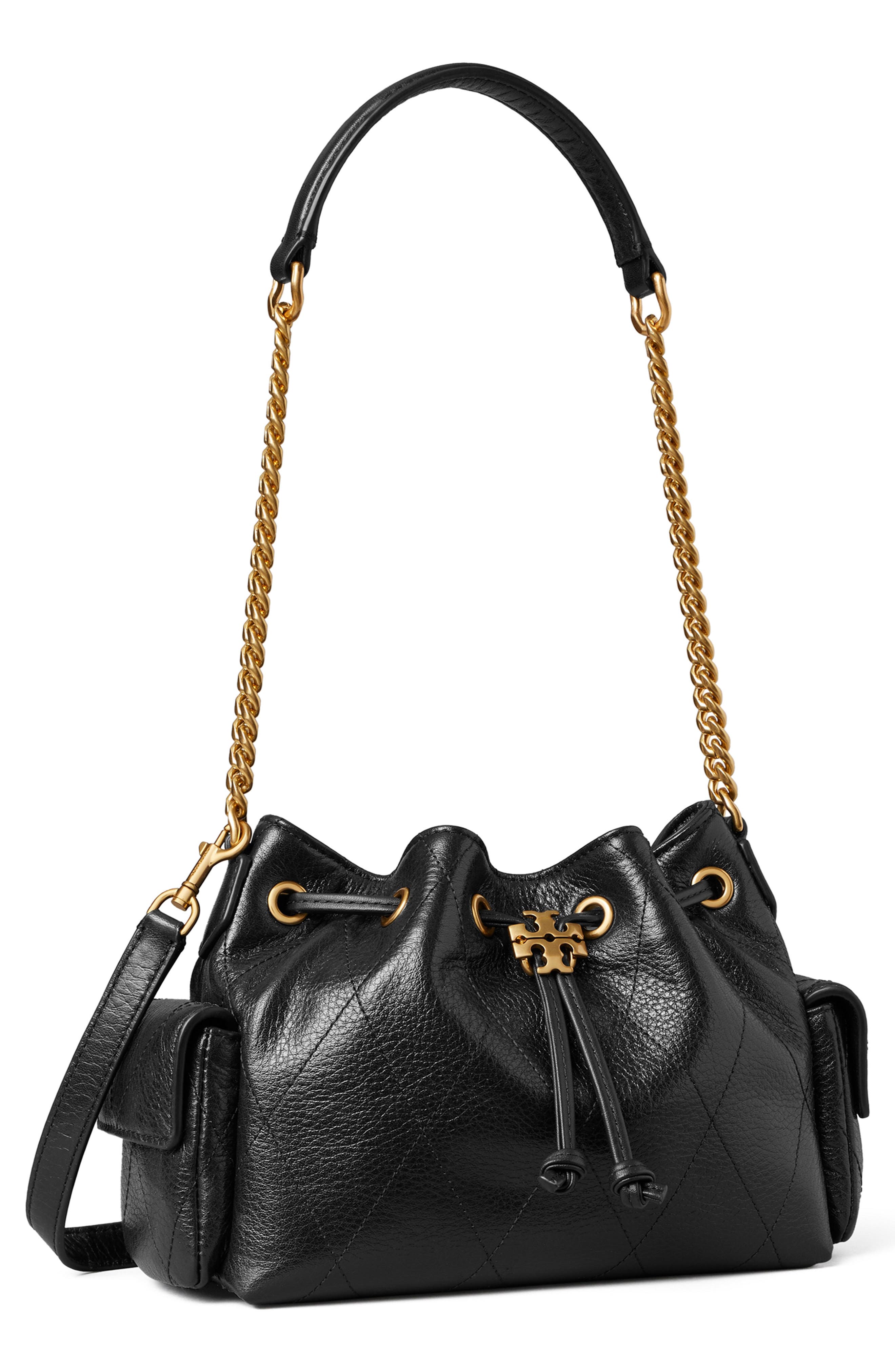 Charlie Quilted Mini Leather Drawstring Bag, Alternate, color, 1