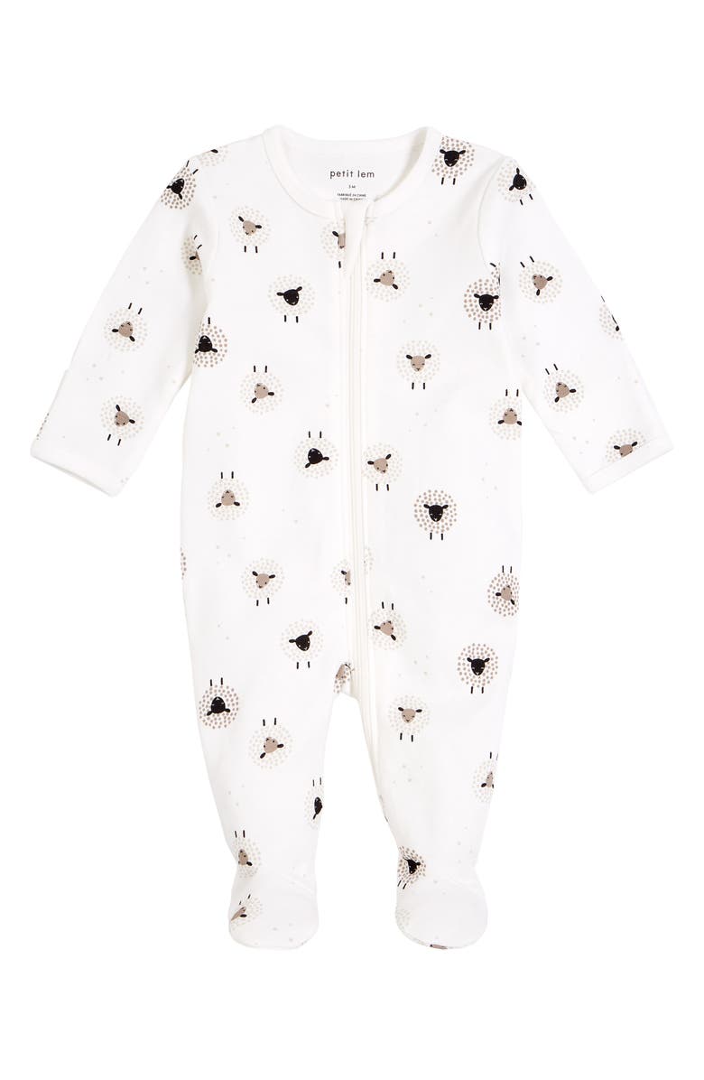 Petit Lem Sheep Print Footed One-Piece Pajamas, Main, color, 