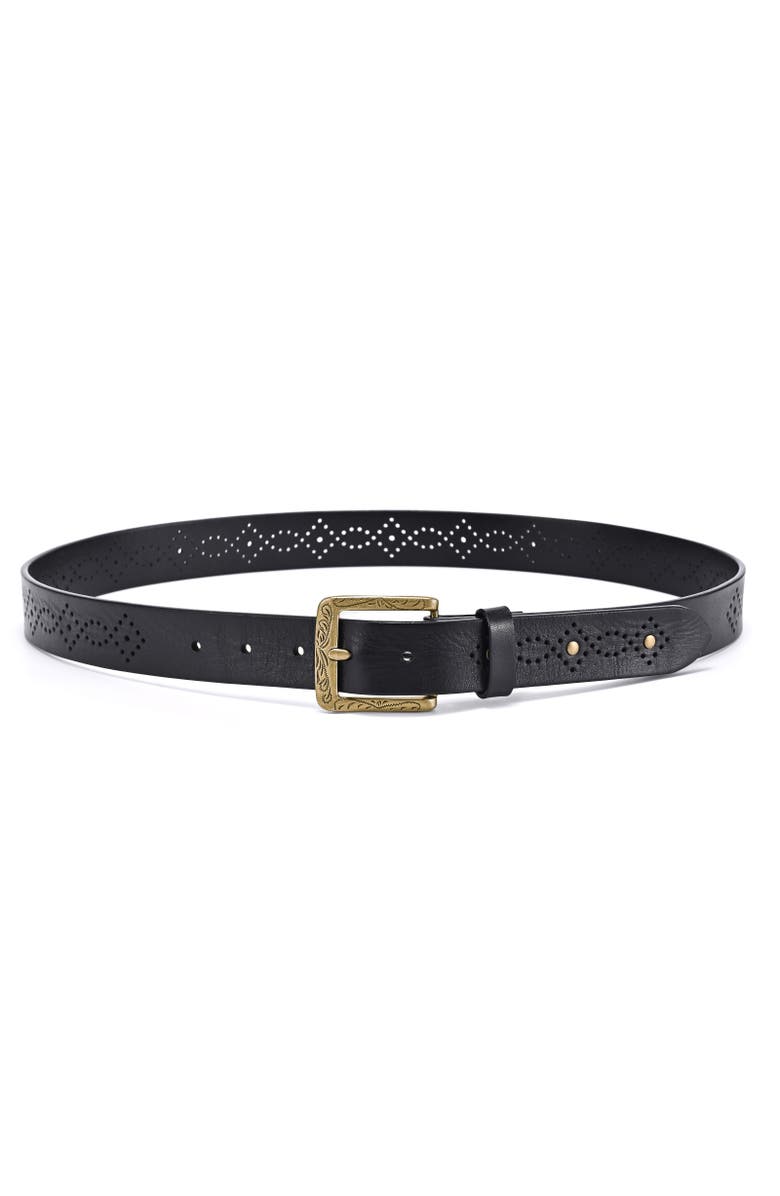 OLD TREND Daisy Genuine Leather Perforated Floral Detail Belt, Alternate, color, Black