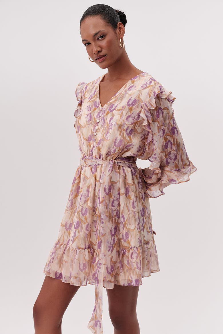 Katelin V Neck Belted Mini Dress, Alternate, color, Multi Color