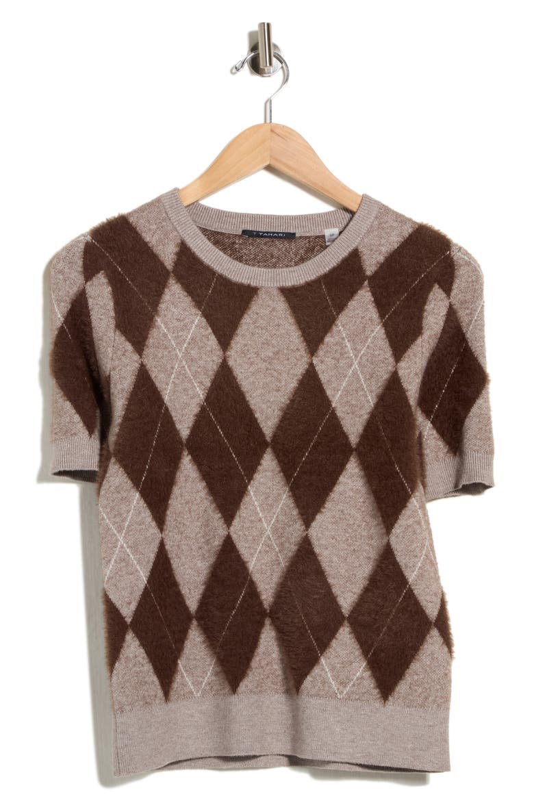 Eyelash Knit Short Sleeve Sweater, Alternate, color, BROWN ARGYLE