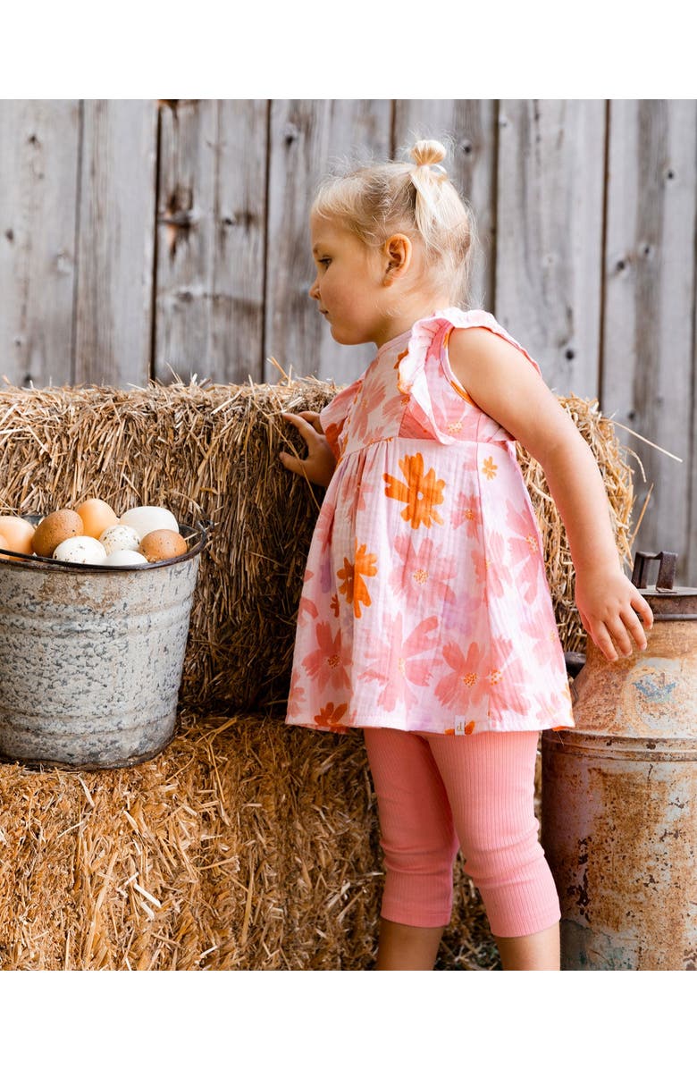 Deux par Deux Little Girl's Printed Tunic And Solid Leggings Set Pink And Coral Flowers, Alternate, color,
