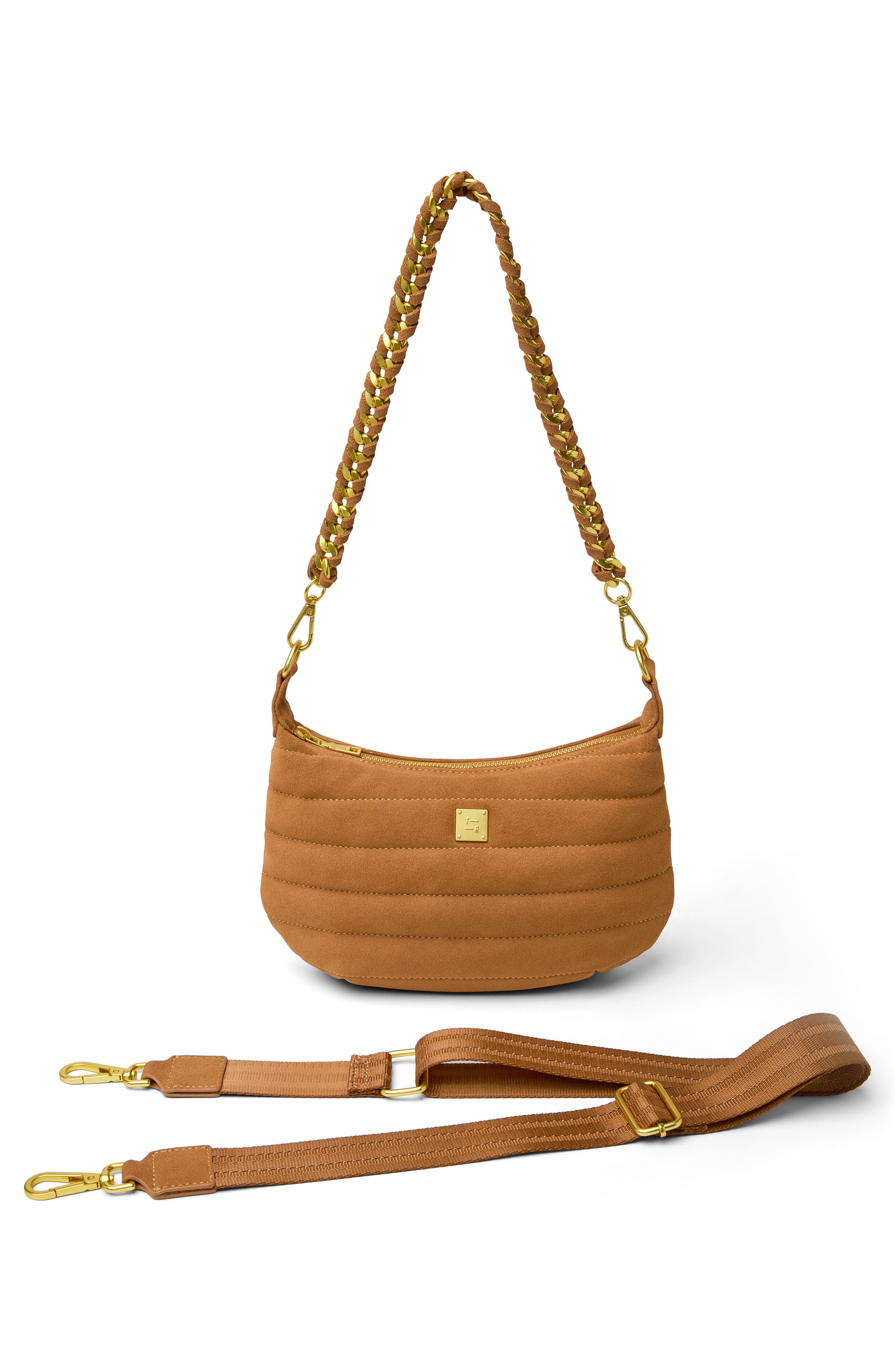 THINK ROYLN Quilted Mini Moon Crossbody Bag, Alternate, color, Terracotta Suede