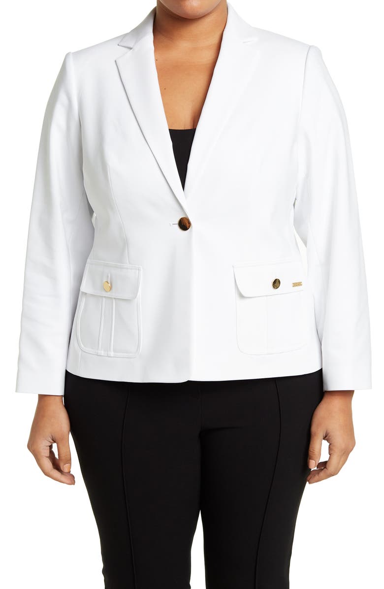 Calvin Klein Calvin Kelin Cotton One-Button Jacket, Alternate, color,