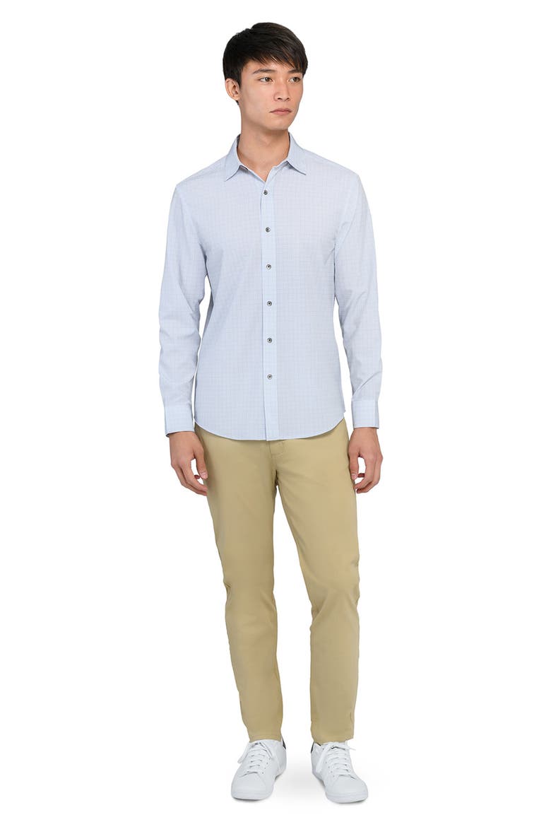 Slim Fit Light Green Grid Check Performance Button-Up Shirt, Alternate, color, GREEN