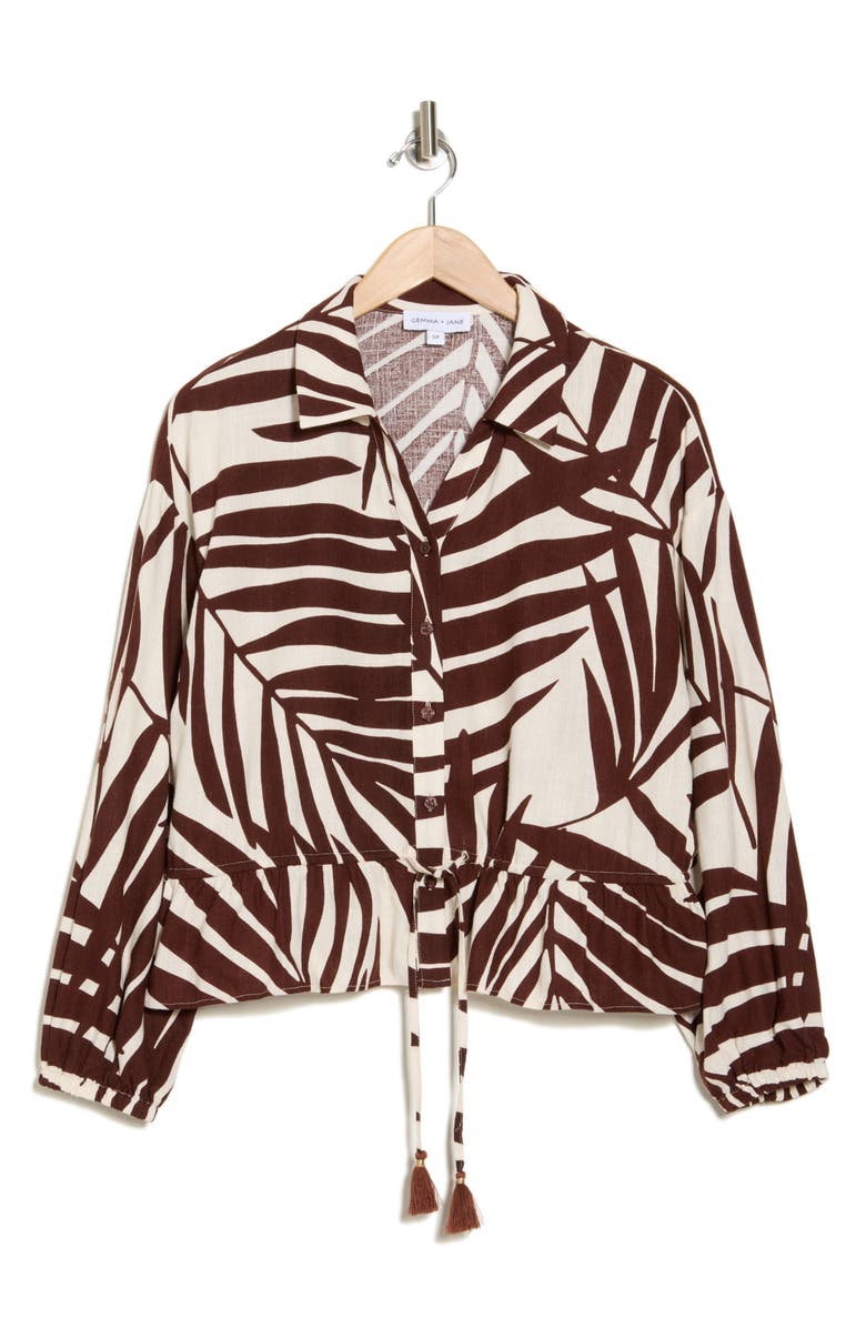 Gemma + Jane Tassel Tie Front Shirt, Alternate, color, Brown / White