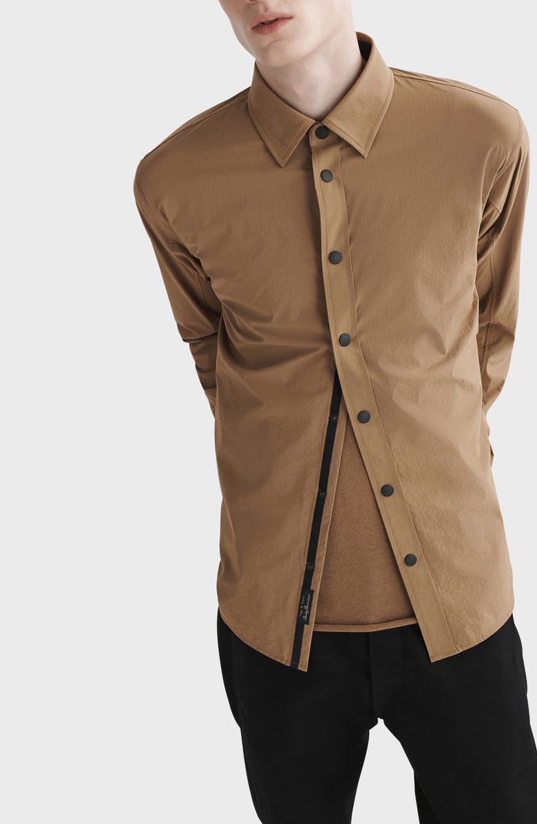 rag & bone Flyweight Ripstop Snap-Up Shirt, Alternate, color, Ermine