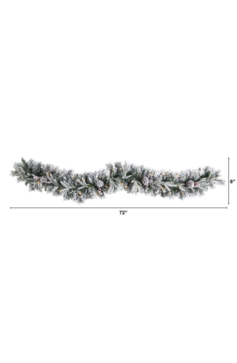 NEARLY NATURAL 6-ft Flocked Artificial Christmas Garland with Pine Cones and 35 Warm White LED Lights, Alternate, color, Green