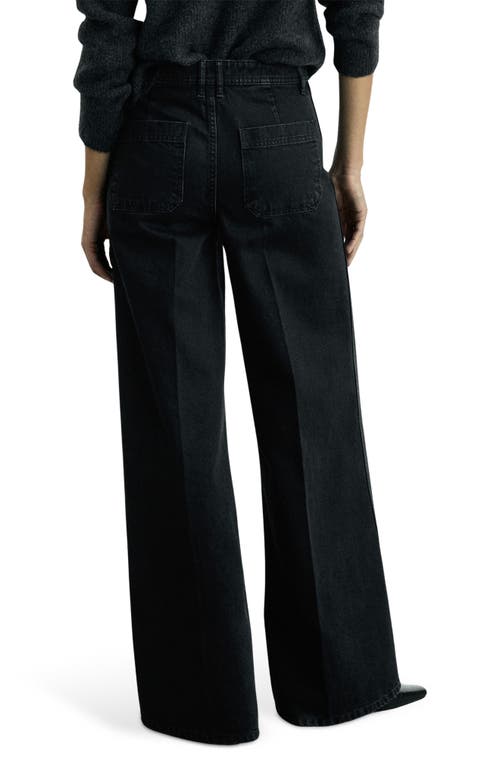 Mango Patch Pocket Wide Leg Jeans In Black Denim