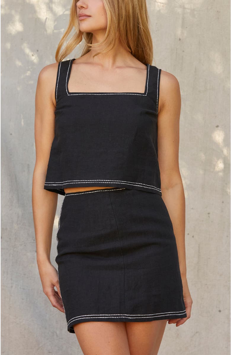 CRESCENT Embroidered Contrast Stitch Linen Mini Skirt, Alternate, color, 