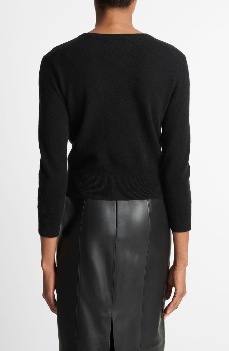 Wool Cashmere Blend Crew Neck Cropped Cardigan