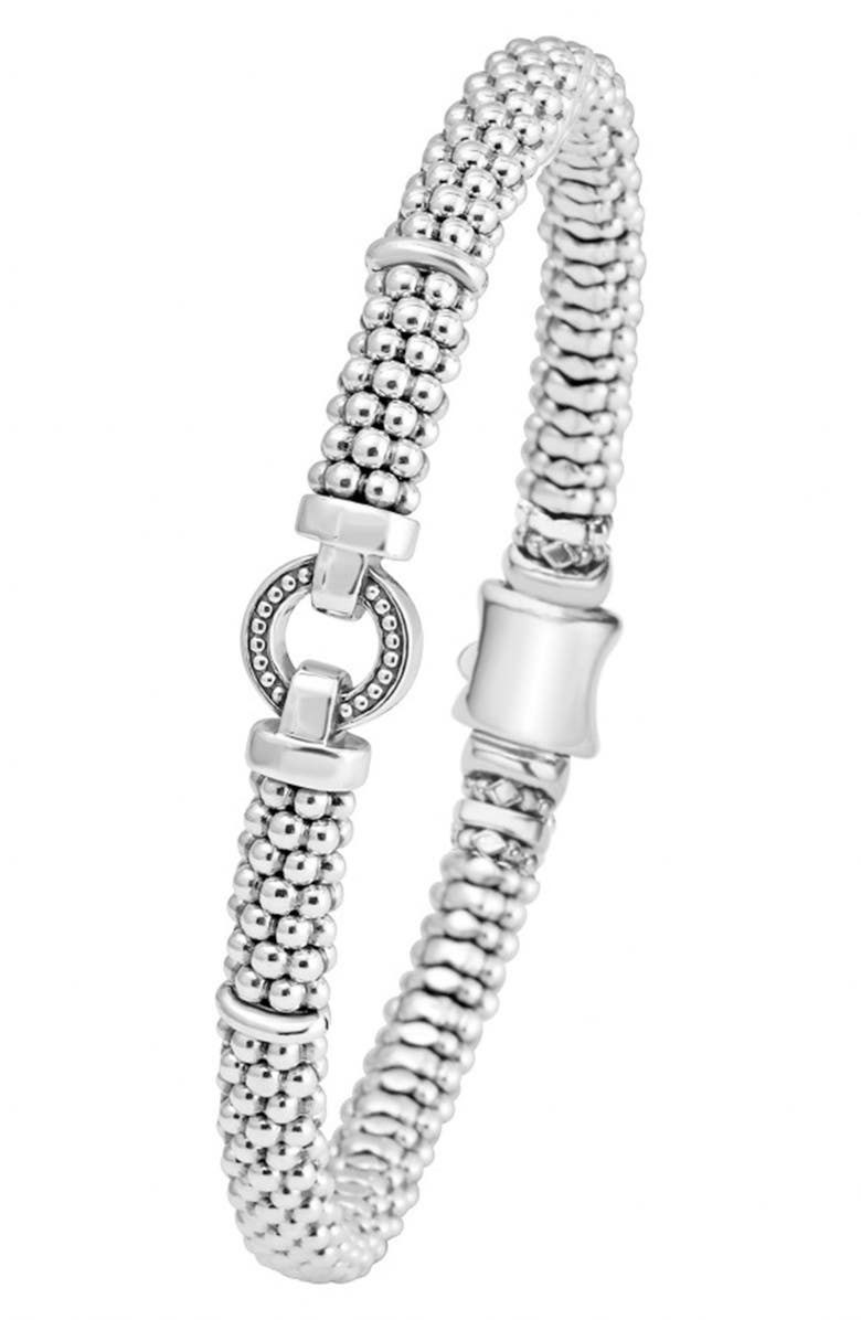 LAGOS Enso Boxed Circle Station Caviar Rope Bracelet, Alternate, color, Sterling Silver