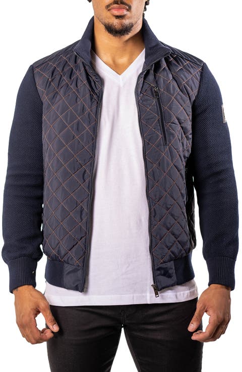 Big Diamond Mixed Media Quilted Bomber Jacket