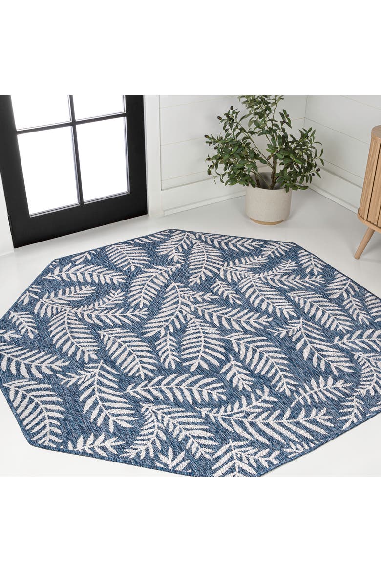 Nevis Palm Frond Octagon Indoor/Outdoor Area Rug, Alternate, color, Navy/Ivory