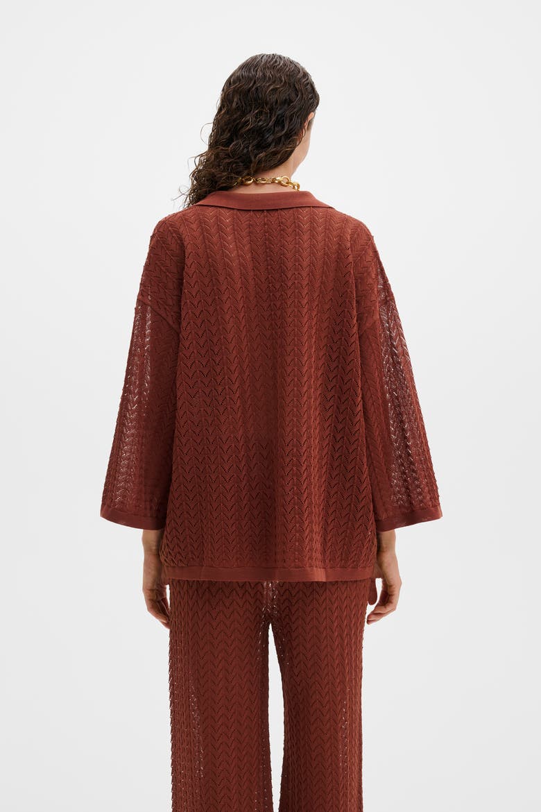 Imene Pointelle Knitted Collared Top, Alternate, color, Rust