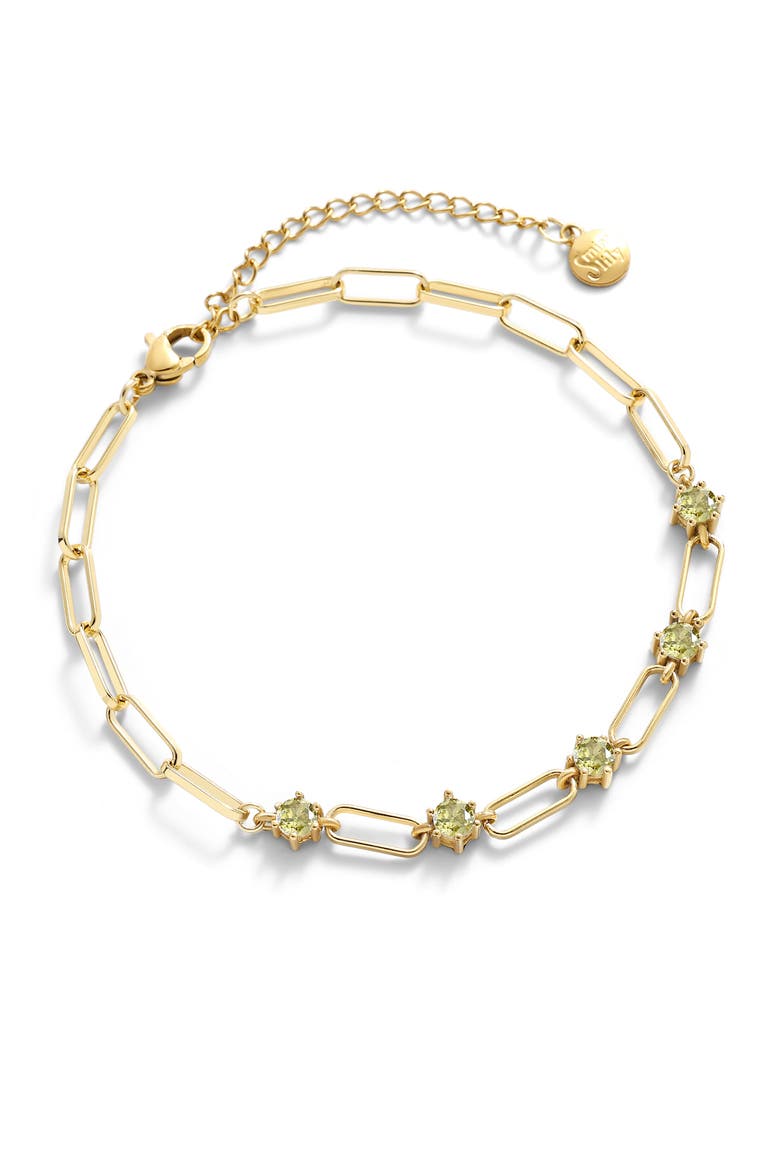 Paperclip Bracelet with Gemstone Accents, Alternate, color, August Peridot / 6.5"
