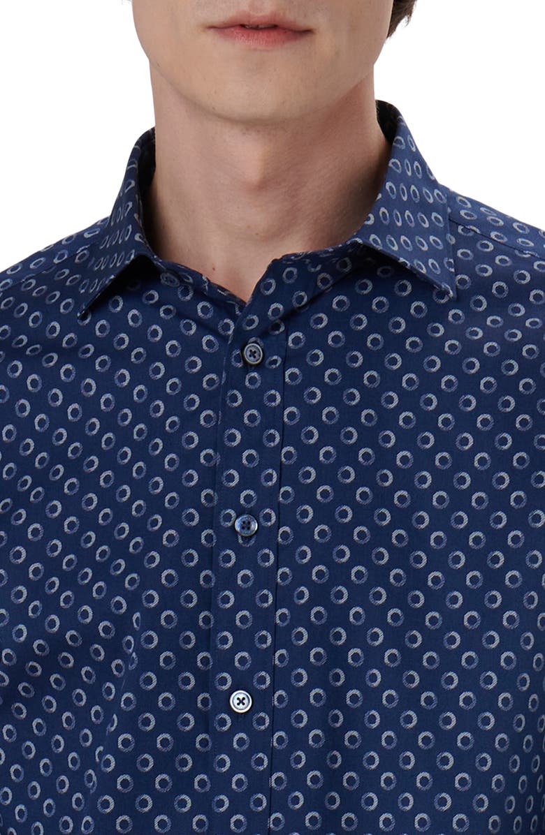 Bugatchi Axel Shaped Fit Geometric Print Stretch Cotton Button-Up Shirt, Alternate, color,