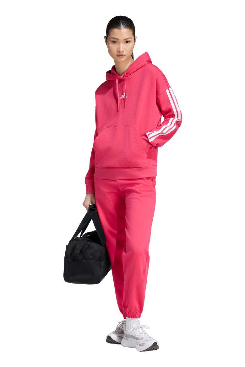3-Stripes Fleece Hoodie, Alternate, color, POWER PINK/ WHITE