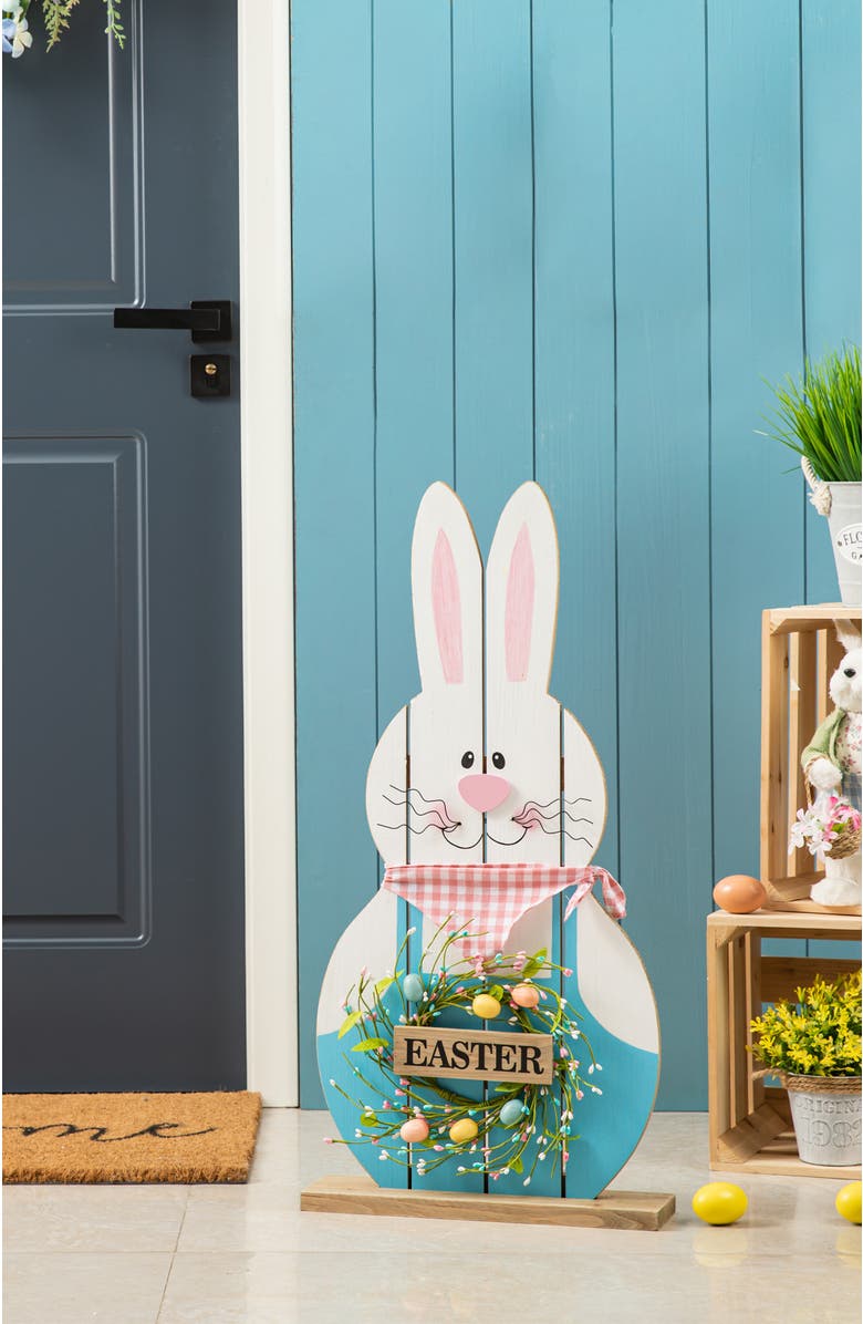 Glitzhome 30"H Easter Wooden Bunny Porch Decor, Alternate, color, White