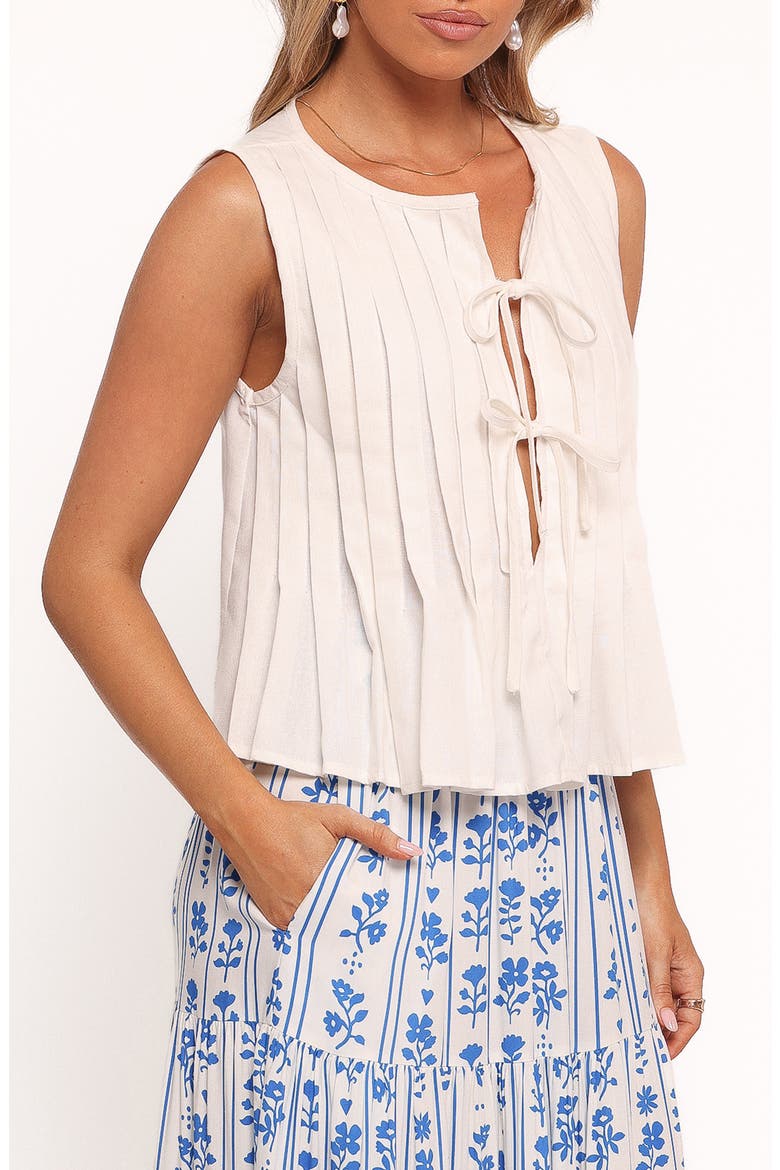 Delia Tie Front Pleat Tank, Main, color, WHITE
