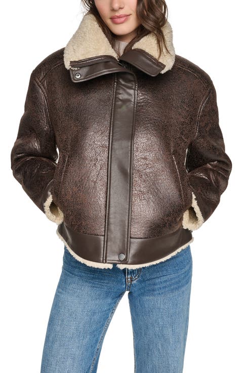 Ellery Faux Leather & Faux Shearling Aviator Jacket
