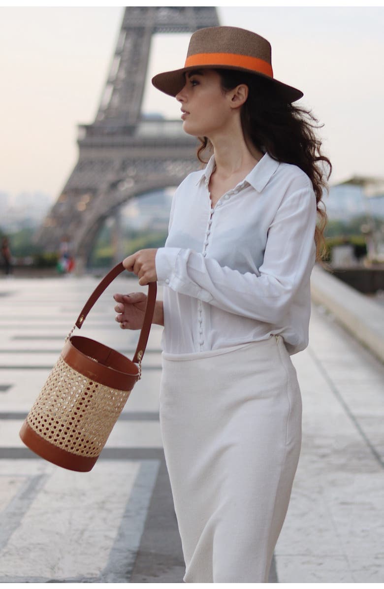 Lastelier Portofino orange trimmed straw hat, Alternate, color, Orange
