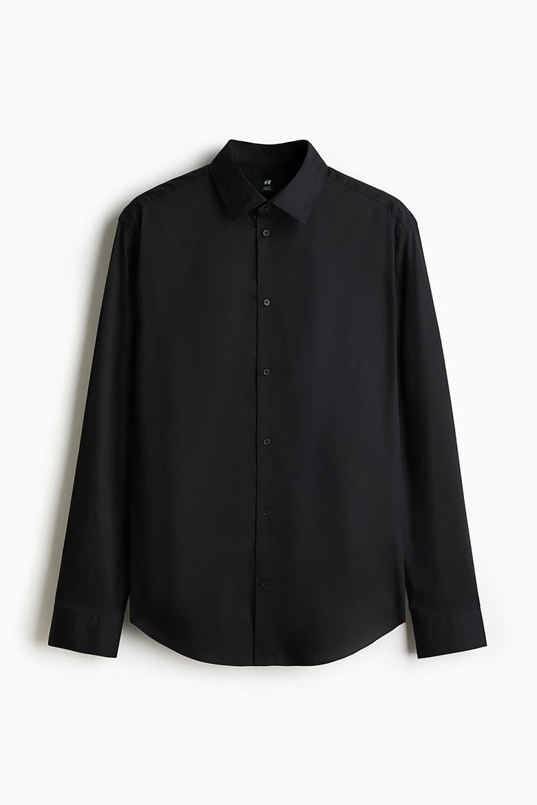 Slim-Fit Stretch Shirt, Alternate, color, Black