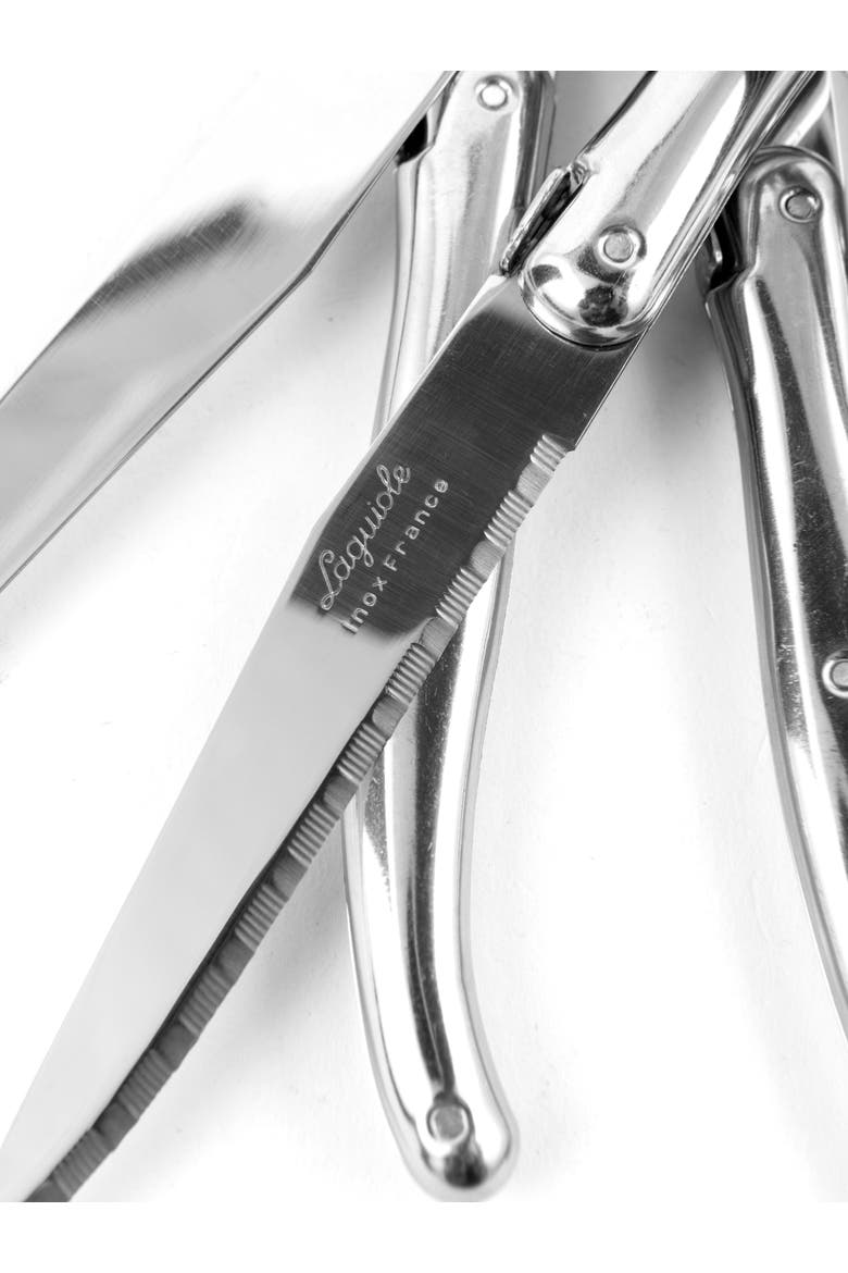 Platine 6 Piece Steak Knife Set in Wood Box with Acrylic Lid, Alternate, color, Platine Stainless Steel