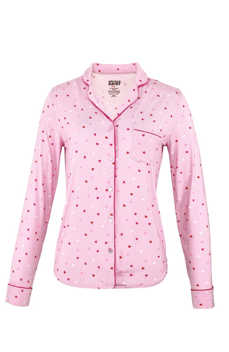 Crickle Daisy Sweetheart Long Pajama Set, Alternate, color, Light Pink, Red