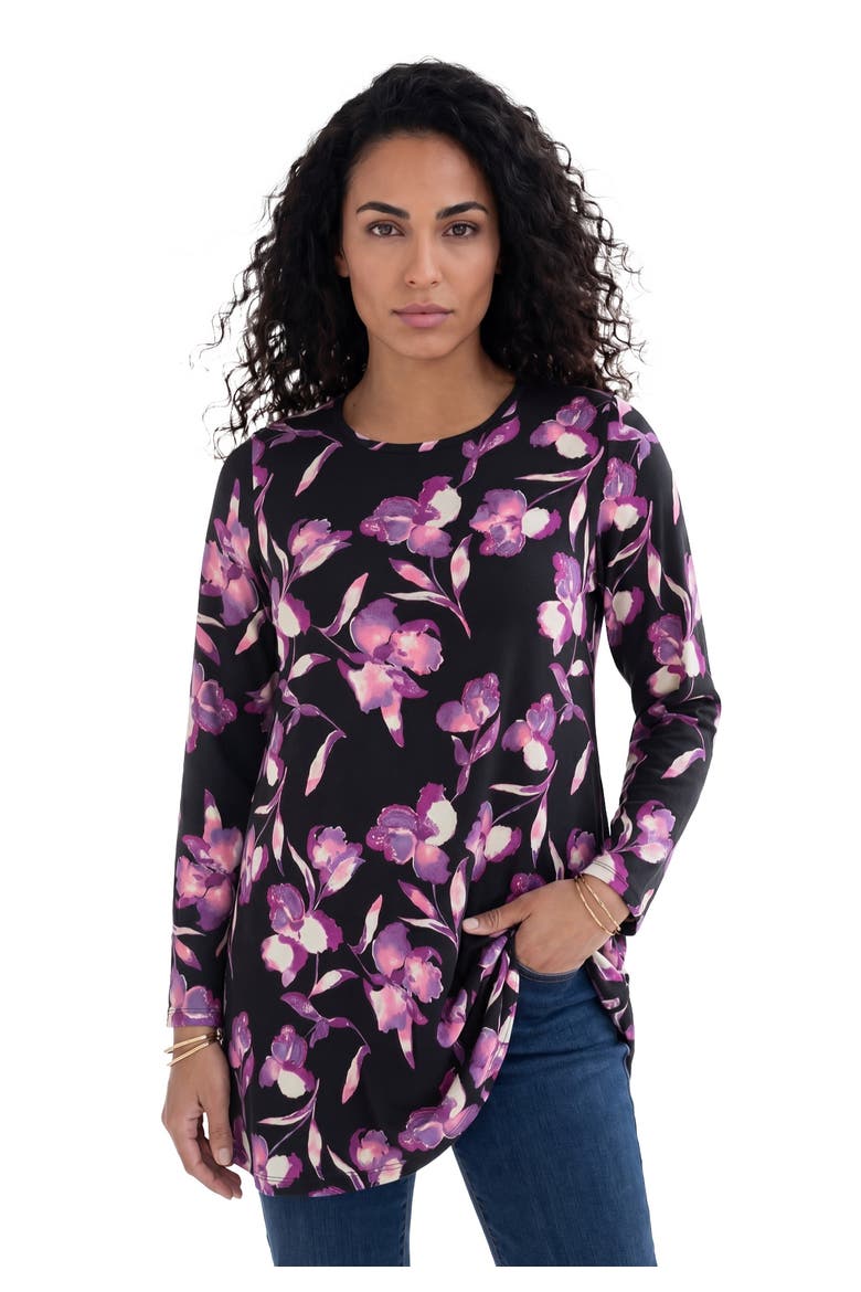 Ultimate Long Sleeve Crewneck Swing Tunic, Main, color, LAVENDER IRIS FLORAL